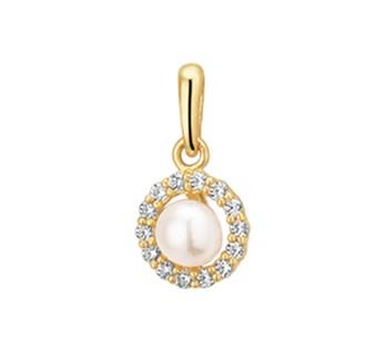 14 kt hanger geelgoud met parel en zirkonia