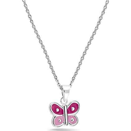 zilveren collier met hanger vlinder roze