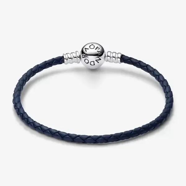 Pandora Moments Blauwe gevlochten Leren Armband 592790C01-S1 17.5 cm