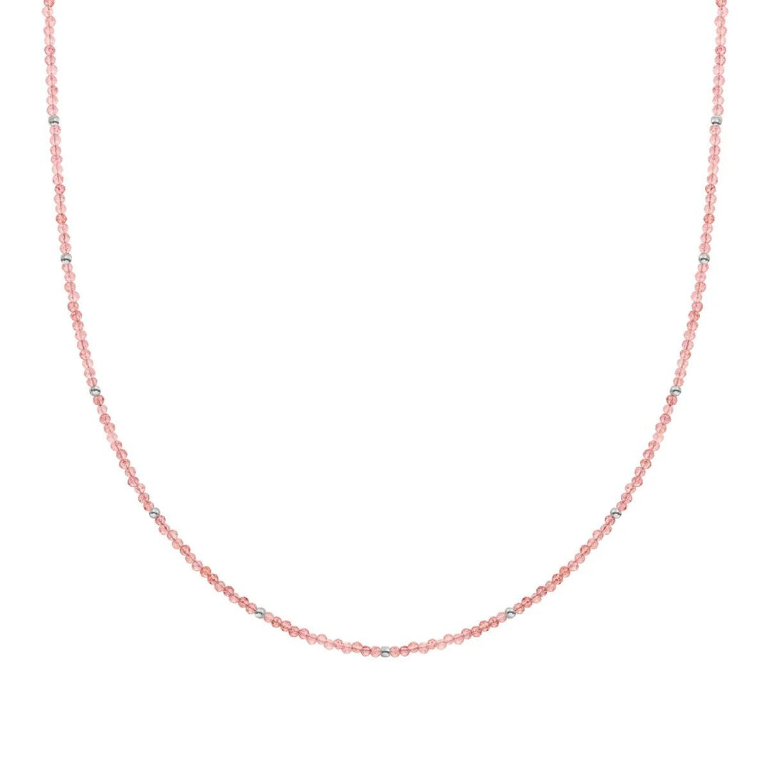 Beaded Necklace | 2mm Cherry Quartz Silver - 42cm +2cm NLK04S-G25