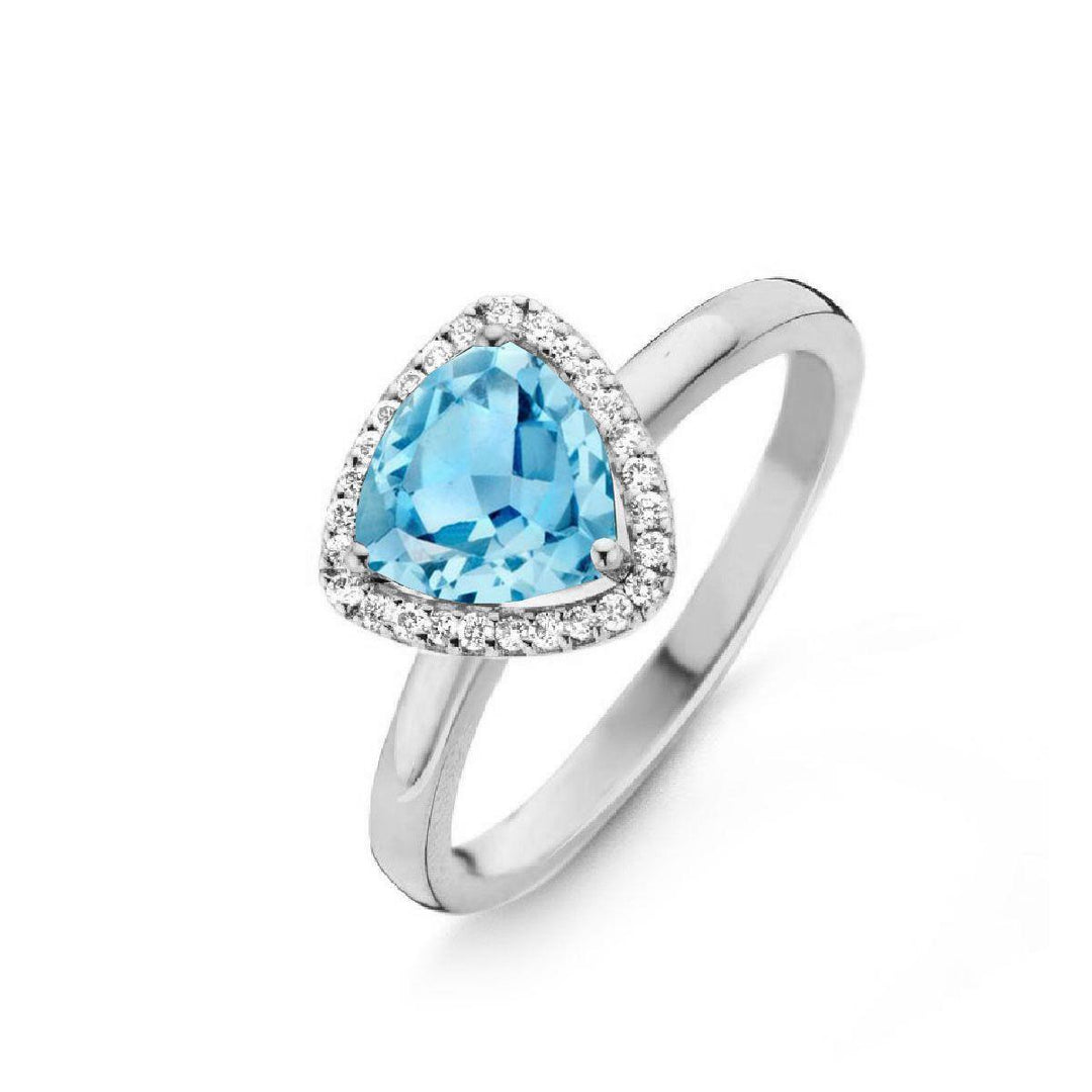 Etna-ring in 18K witgoud met Zwitserse blauwe topaas en diamanten