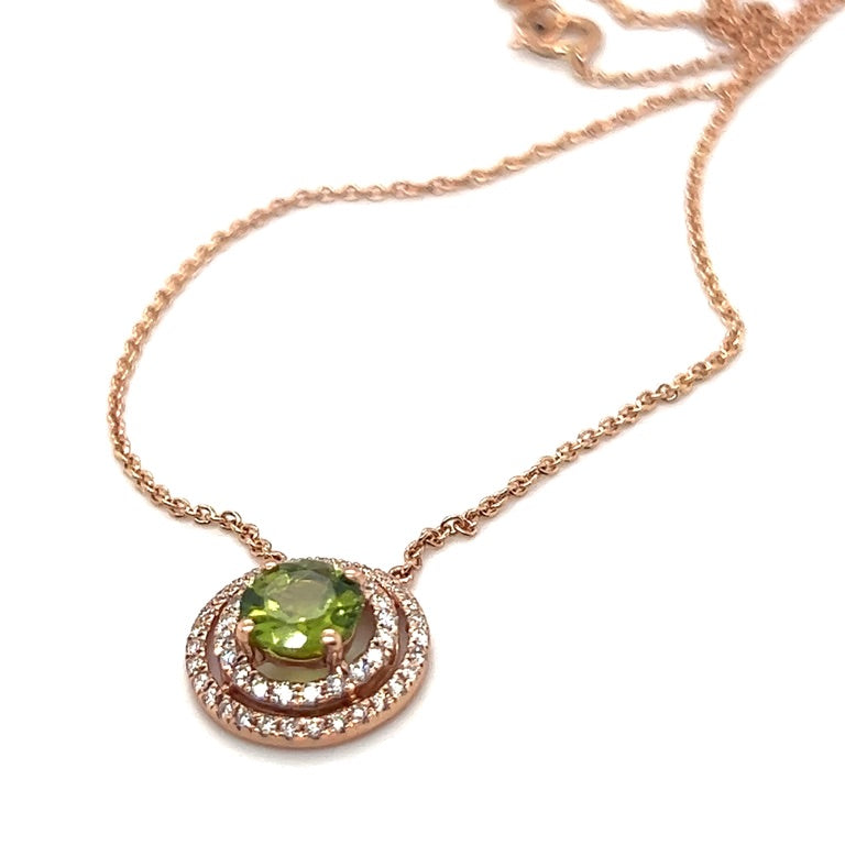18kt rose collier Peridot&Diamant 0.82ct/ 0.27ct