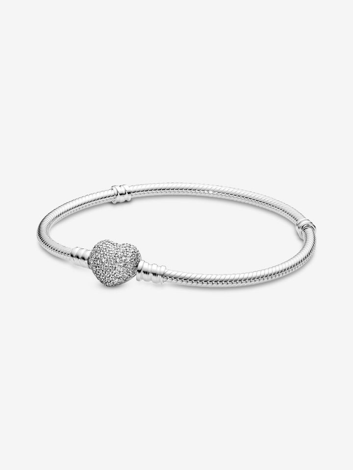 Pandora Moments Sprankekend Hart en Pavé Snake Chain armband 590727CZ