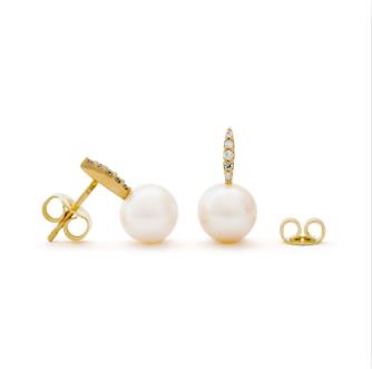 14 kt oorhangers 7,5 mm Zoetwater