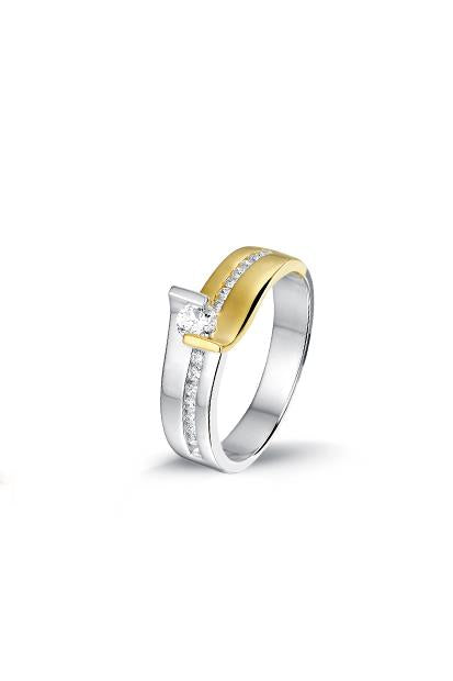 14 kt bicolor ring 1x 0.21 H Si 16x0.12H Si