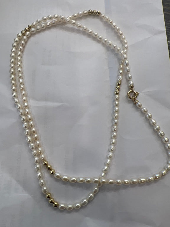 zoetwater parel collier met 14 kt bead 80 cm