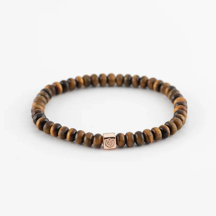 Y&G Men edelstenen armband | Tijgeroog & 14k roségouden cube 8006M-R