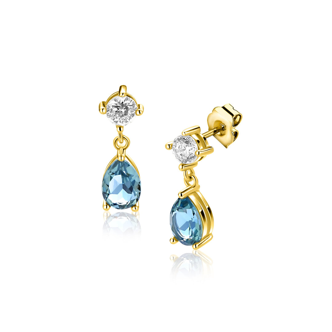 ZINZI gold plated zilveren oorstekers blauwe peer en wit ronde zetting ZIO2744