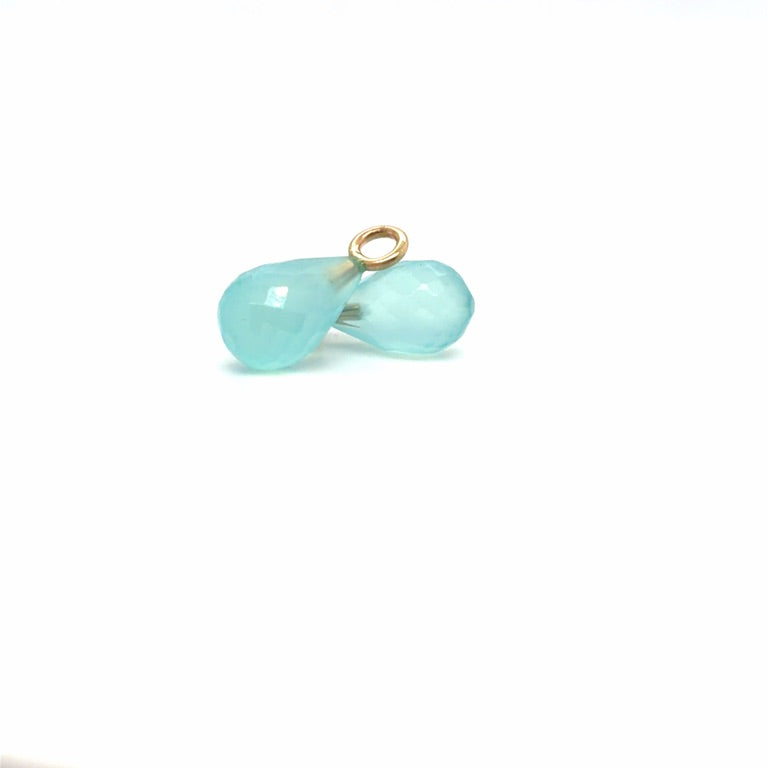 14 Karaat Geelgouden Oorring Aanhangers met Blauwe Chalcedoon – Druppelvorm