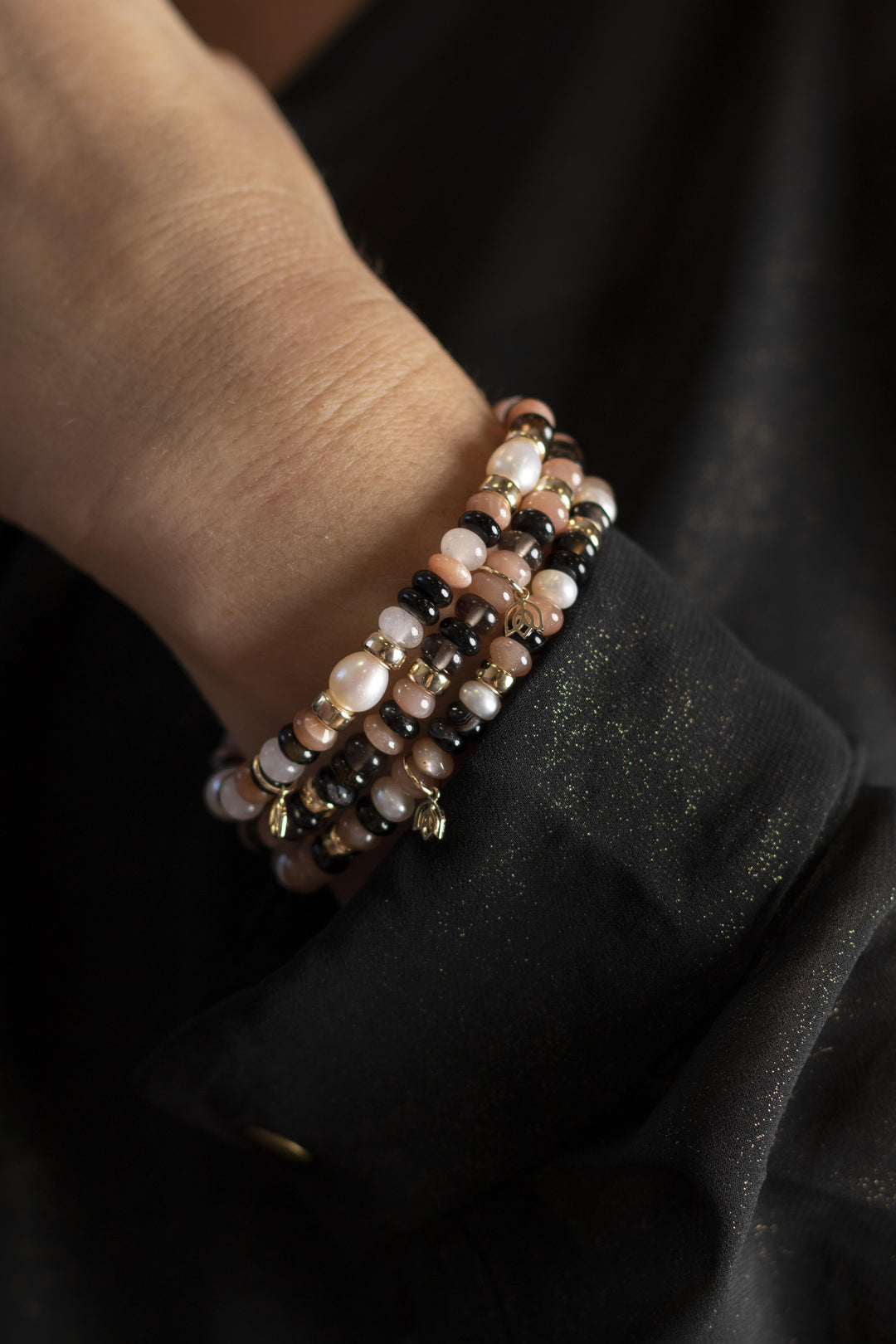 Bracelet FW Pearls, Moonstone SmokeyQuartz 14KT