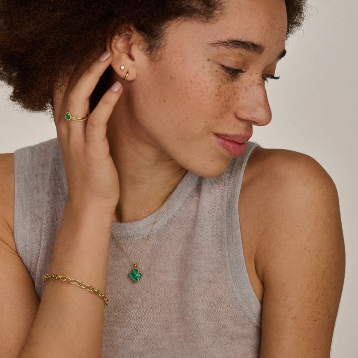 Blush Ring 14 kt Geelgoud met Malachiet en Bergkristal – 1272YMA