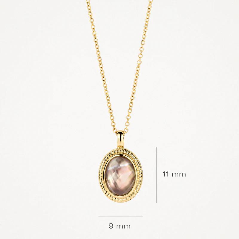 14k Geelgoud collier 3169YBQ met Doublette van Black Mother of Pearl met Rock Crystal
