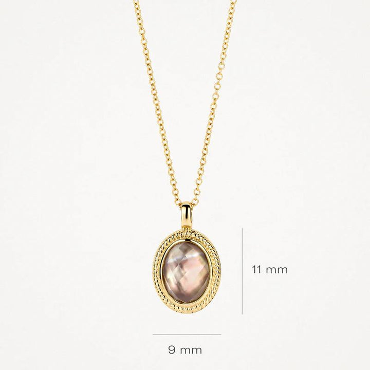 14k Geelgoud collier 3169YBQ met Doublette van Black Mother of Pearl met Rock Crystal