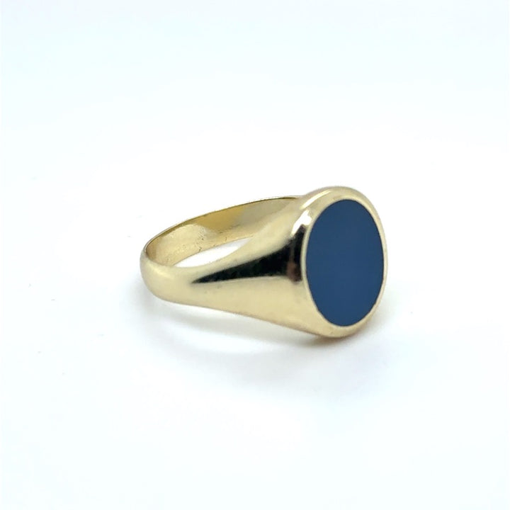 14 kt Geelgouden Zegelring met Blauwe Lagensteen – Ovaal 10 × 11 mm