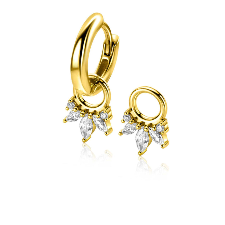 10mm ZINZI gold plated zilveren oorbedels met vijf  witte zirconia's ZICH2633 (zonder oorringen)