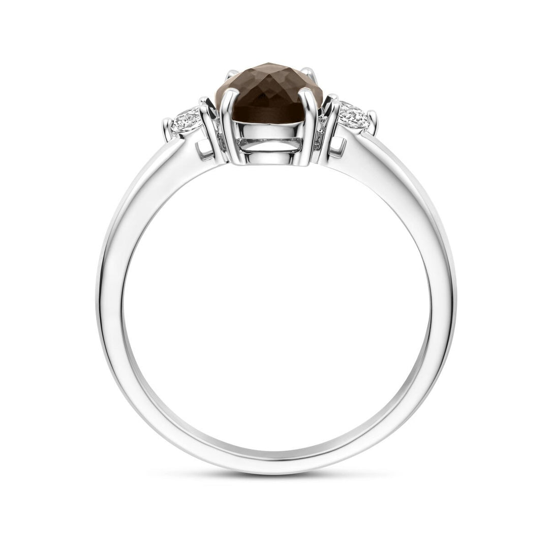 Gerhodineerd 925 Zilveren Ring met Rookkwarts en Zirkonia