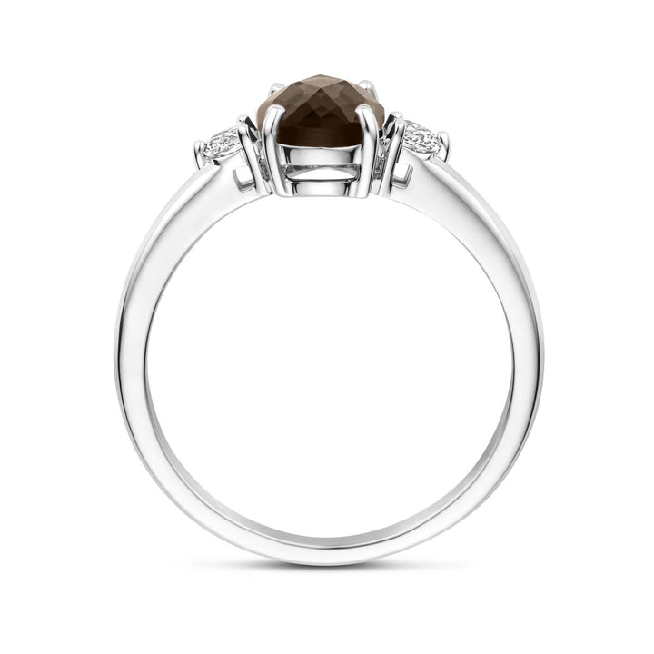 Gerhodineerd 925 Zilveren Ring met Rookkwarts en Zirkonia