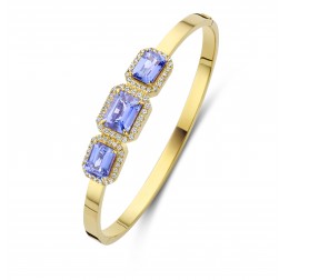 Fjory bangle armband recht 4 mm vierkant geel – 66 diamanten tot 0,65 crt & 3x Tanzaniet tot 6,20 crt
