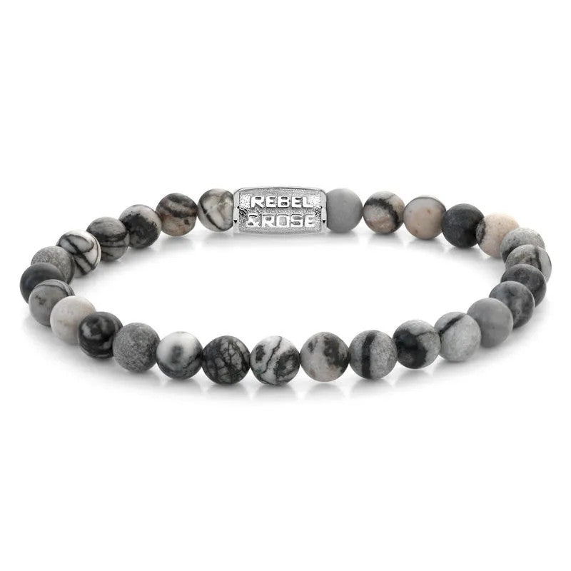 Rebel and Rose Black Wolf RR-60140-S-L Armband 6mm Grijs 19cm