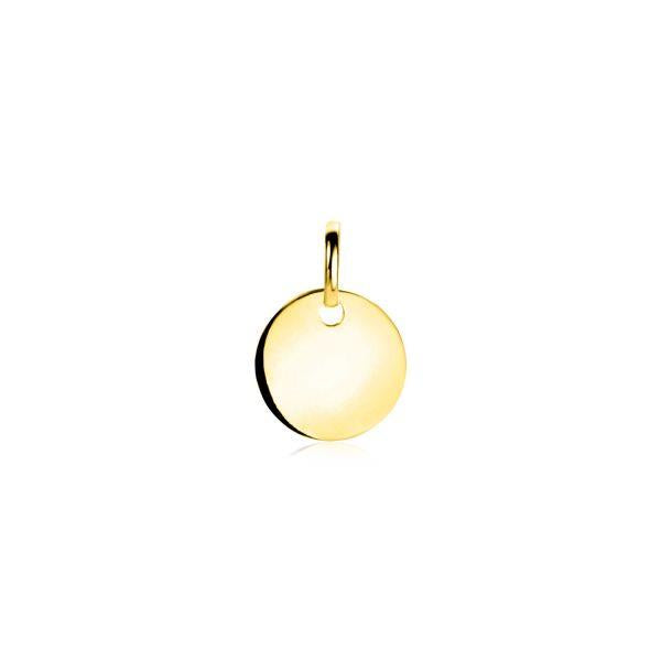 10mm ZINZI Gold 14 krt gouden hanger met trendy glanzend rond plaatje van 10mm ZGH397-10
