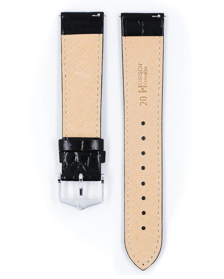HIRSCH CROCOGRAIN L BLACK CALF 20/18MM