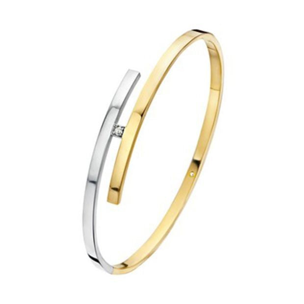 Fjory 14 Karaats Bi-Color Gouden Bangle armband 3 mm met 0.05ct Diamant - 41-A376103-005