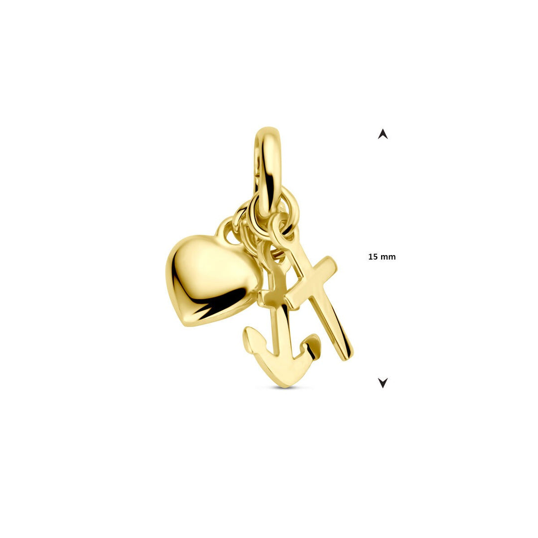 14 Karaat Geelgouden Hanger Geloof, Hoop en Liefde – 15 mm