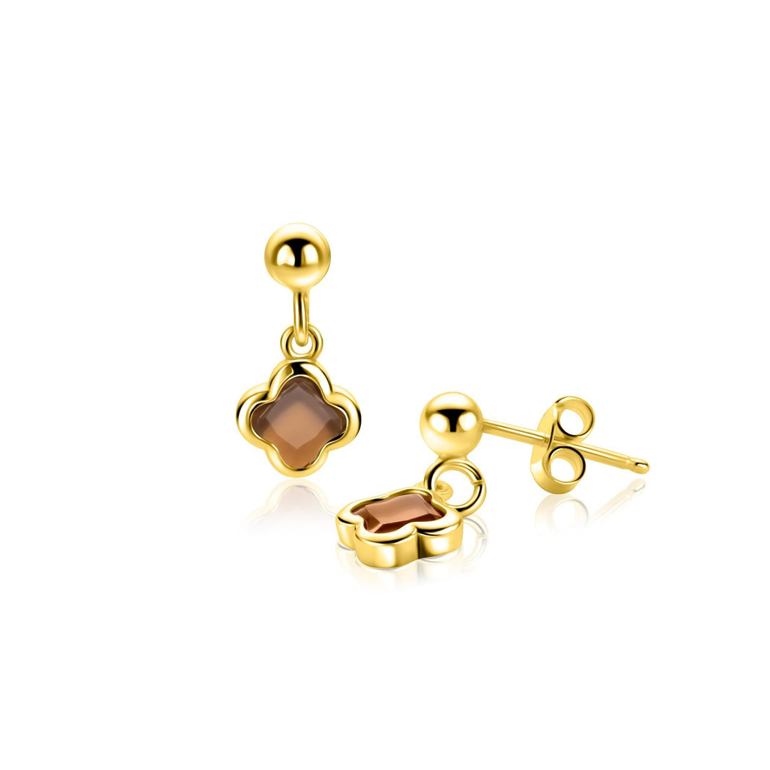 ZINZI goldplated oorstekers met bruine klavers – ZIO2772