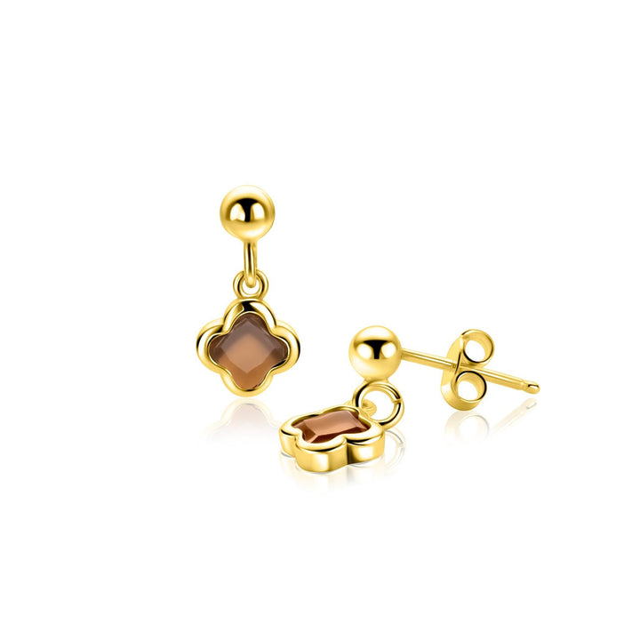 ZINZI goldplated oorstekers met bruine klavers – ZIO2772