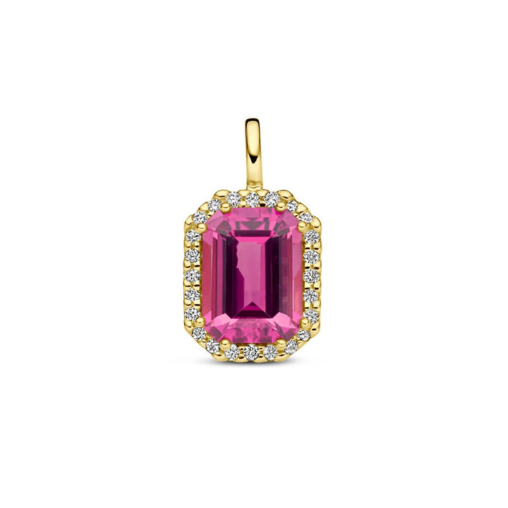 14 Karaat Geelgouden Hanger met Roze Toermalijn en Diamant – 15 x 8,5 mm