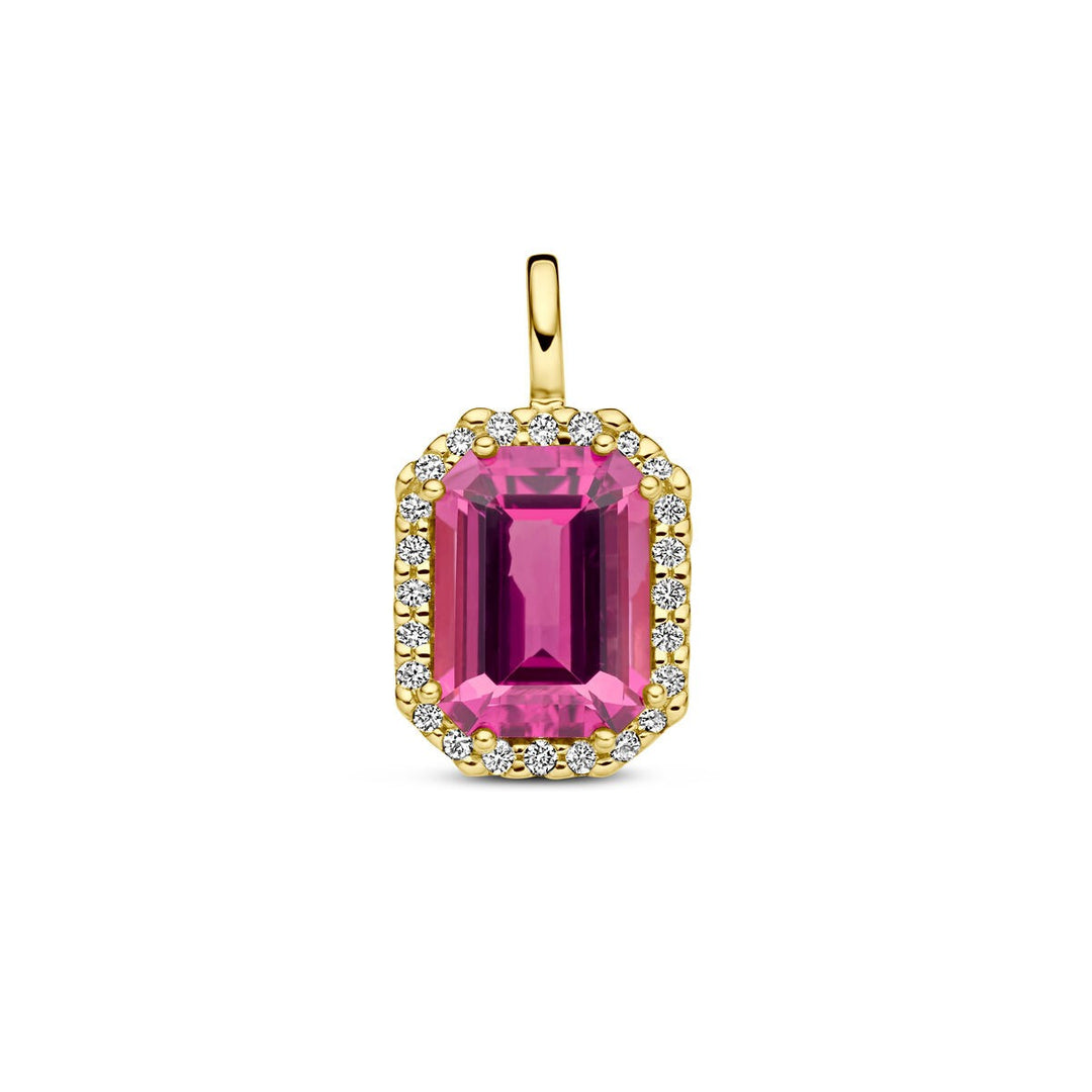 14 Karaat Geelgouden Hanger met Roze Toermalijn en Diamant – 15 x 8,5 mm