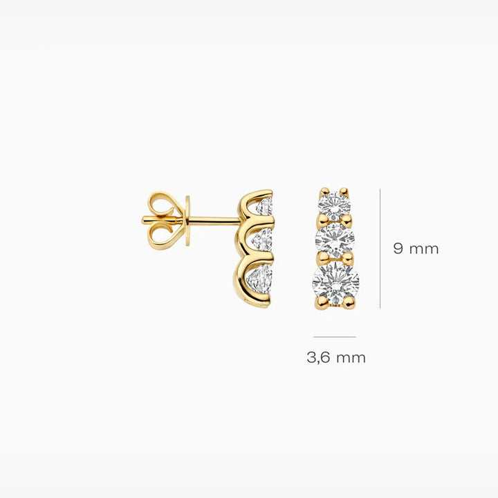 14k Geelgouden Oorknoppen met Drie Lab-Grown Diamanten LG7030Y
