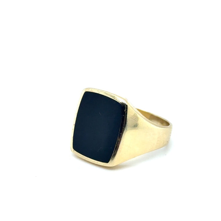 14 kt Geelgouden Zegelring met zwarte onyx  12 × 15 mm