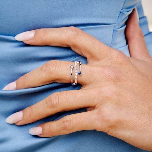 ZINZI zilveren multi-look ring (9mm breed) met 3 rijen, bezet met blauwe kleurstenen en witte zirconia&