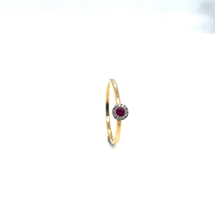 14 kt goudenring diamant en Robijn
