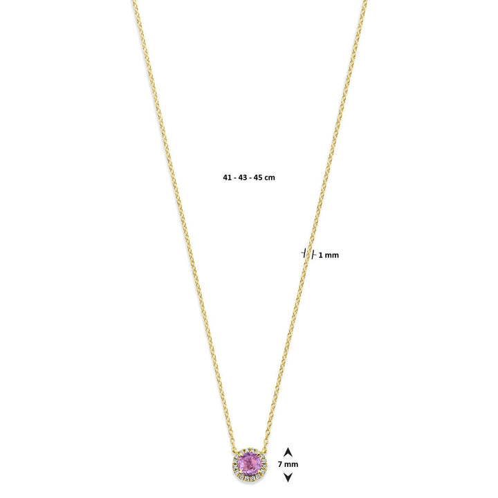 14 Karaat Geelgouden Collier met Roze Saffier en Diamant – 41-45 cm