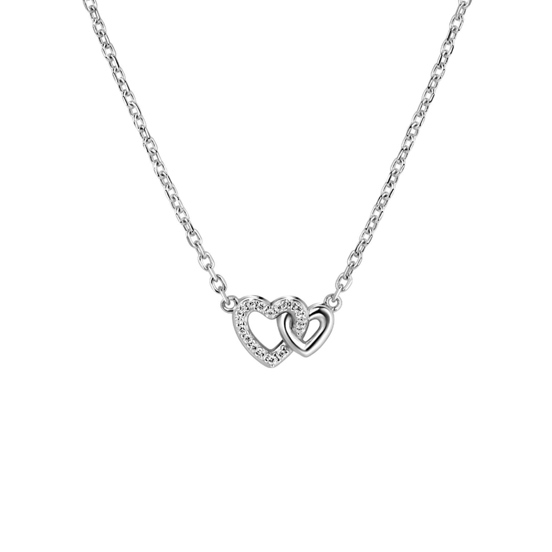 ZINZI zilveren ketting 42–45cm met verbonden hartjes, witte zirkonia&