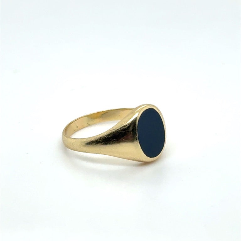 14 kt Geelgouden Zegelring met Blauwe Lagensteen – Ovaal 9 × 7 mm