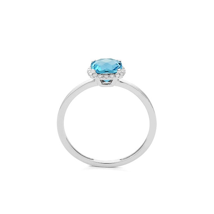 14 Karaat Witgouden Entourage Ring met Blauwe Topaas & diamant