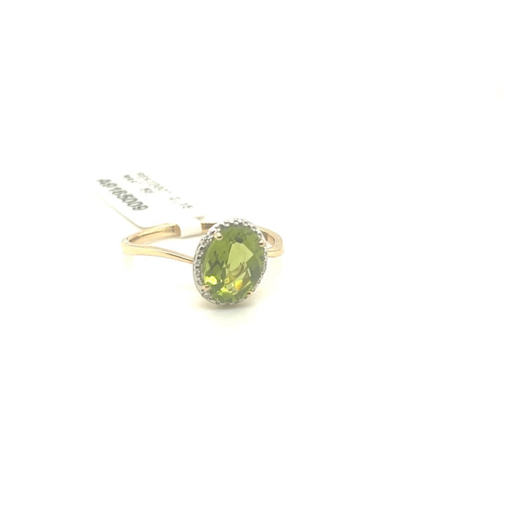 14 karaats geelgouden ring diamant &amp; Peridot
