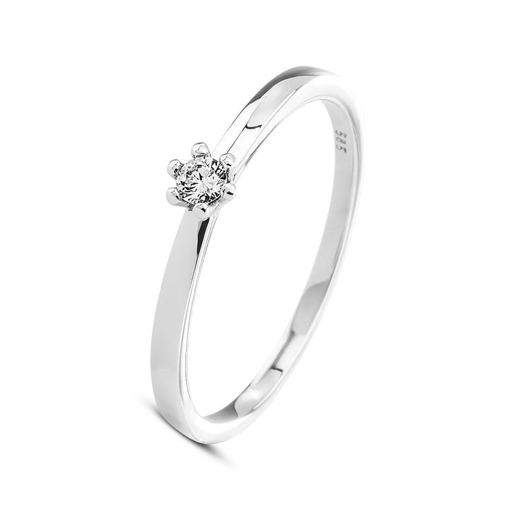 18 kt Witgouden Solitair Ring met Briljant – 0,07 ct