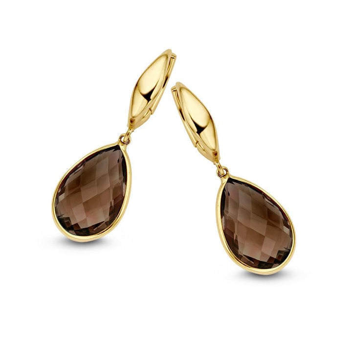 Oorringen 14k geelgoud Rookkwarts