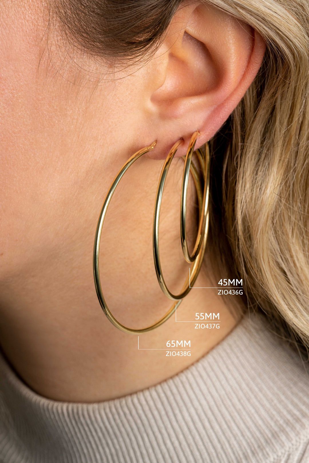 ZINZI  zilveren oorringen 55 mm ZIO437G goldplated