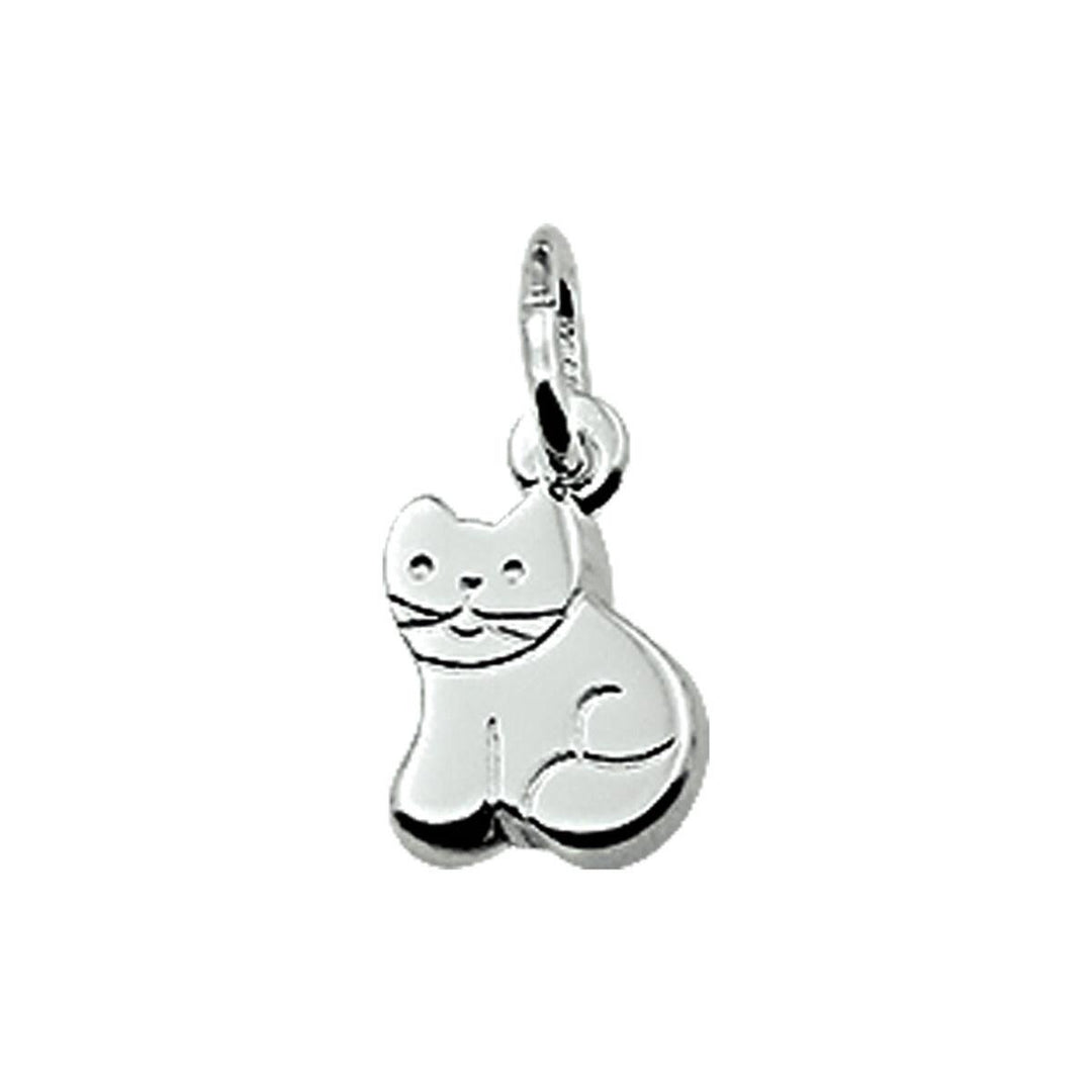 Zilveren poes hanger 7 x 10,2 mm