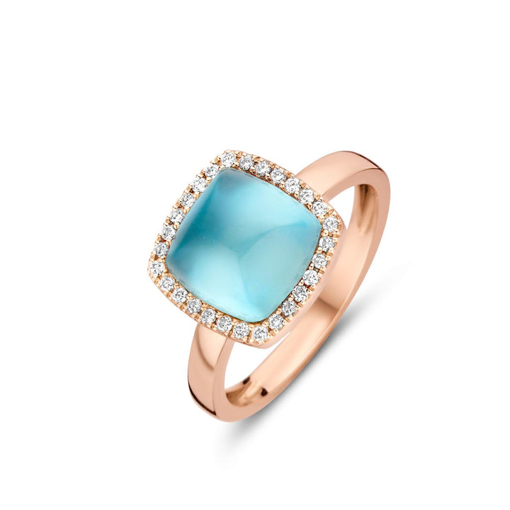 Pantelleria ring in 18 K rose gold with Swiss Blue topaz on MOP and diamonds 0622502N