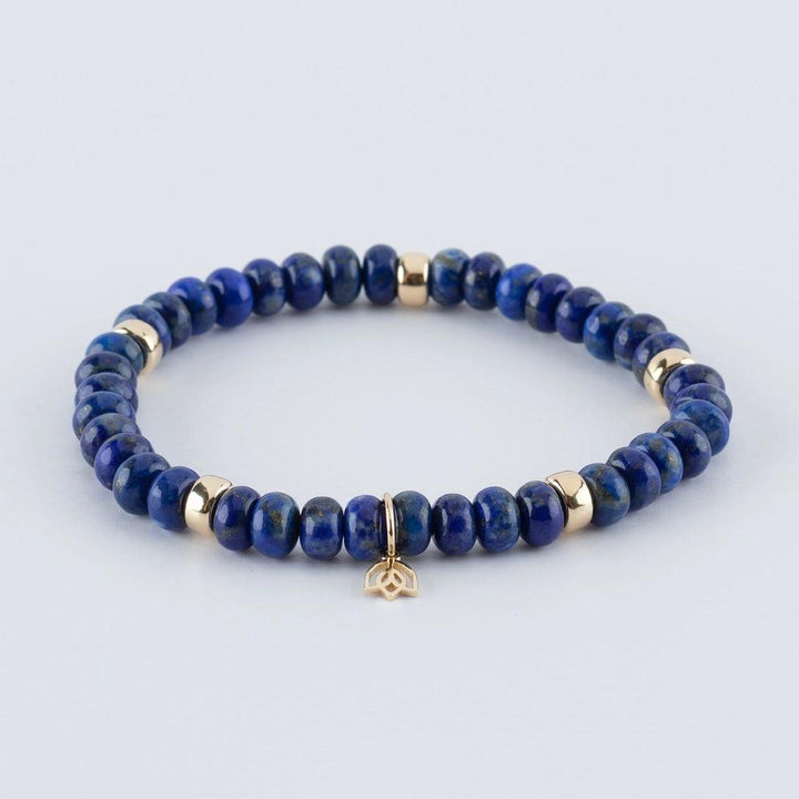 Y&amp;G Lapis Lazuli armband met vijf 14 karaat gouden beads