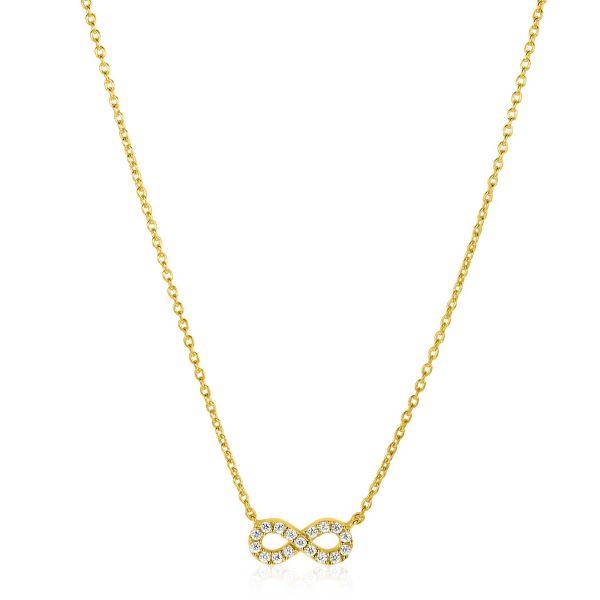 ZINZI gold plated zilveren ketting met Infinity teken, vol bezet met witte zirconia&