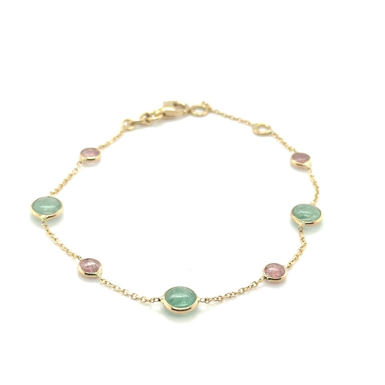 14 karaat geelgouden armband met multicolor kwarts 17-19 cm