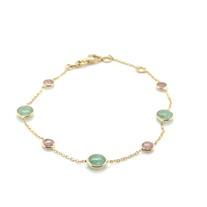 14 karaat geelgouden armband met multicolor kwarts 17-19 cm