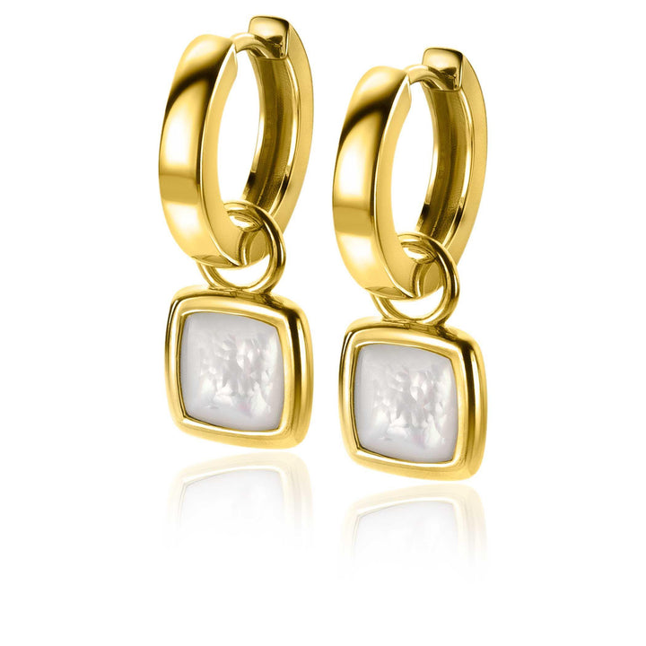 ZINZI zilveren oorbedels extra 14K geel verguld vierkant tweezijdig zwarte onyx en witte parelmoer 10mm ZICH2257G